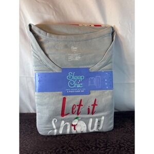 Sleep Chic Womens XL Pajama Set 2-Piece Let It Snow Polar Bear Gray Red New